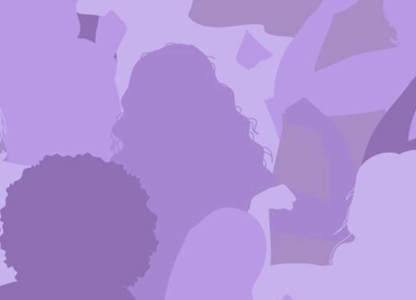 Abstract illustration of overlapping human silhouettes in various shades of purple