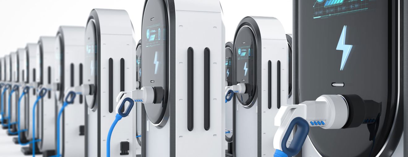 Electric chargers in a row