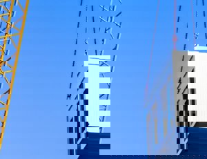 A temporary building being moved