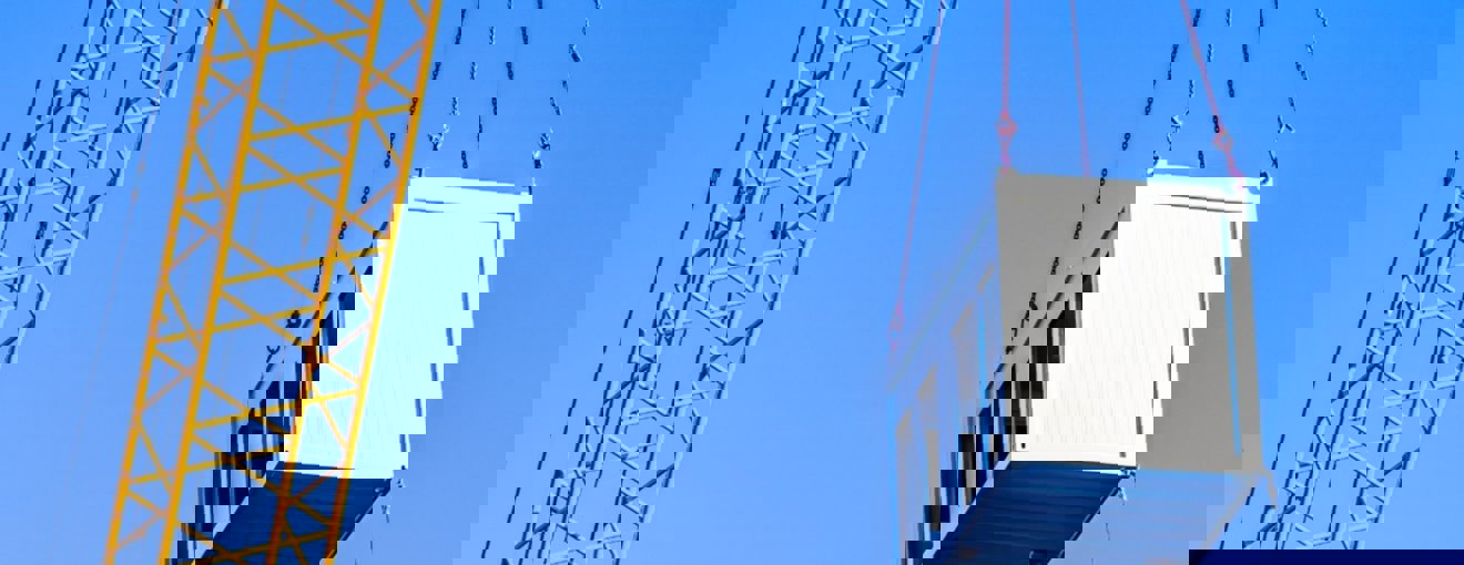 A temporary building being moved