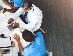 Hospital workers in a meeting
