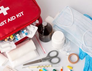 first aid kit displaying its contents