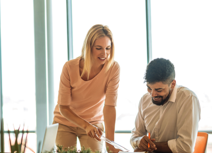 A person presenting in a meeting
