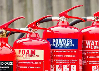fire extinguishers in a row