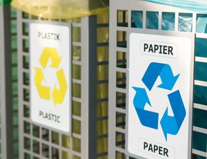 Three rubbish bins in a row