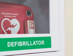 Defibrillator in a cupboard