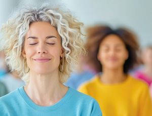 group of people in a yoga class