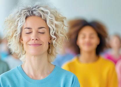 group of people in a yoga class