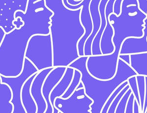 Purple and white graphic outline of women